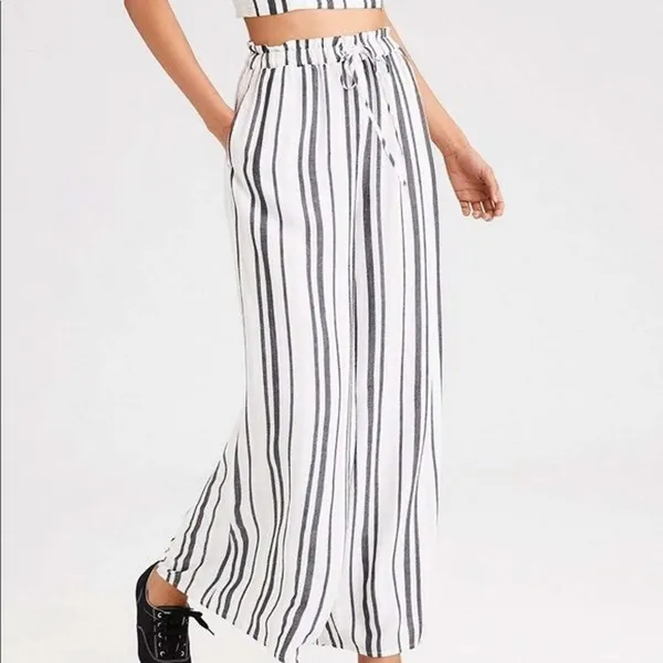 American Eagle Medium Wide Leg Pants Palazzo Flowy Striped Boho Coastal Beachy - Image 2