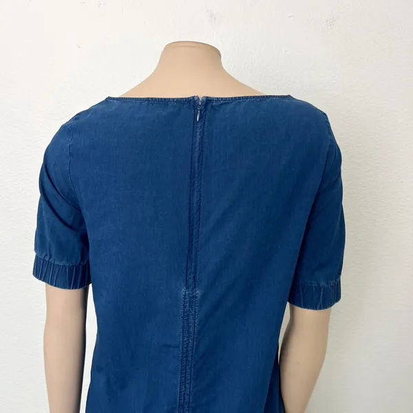 [COS] Blue Chambray Denim Half Sleeve Boat Neck Shift A-Line Mini Dress Size 6 - Image 5