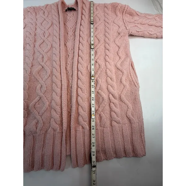 Boston Proper Blush Pink Cable Knit Open Front Longline Cardigan Sweater Small - Image 4