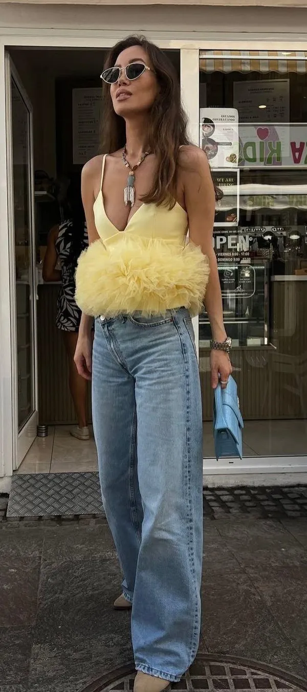 Zara top blouse butter yellow ruffle tulle - Image 3