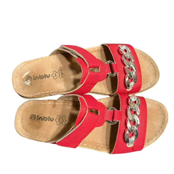 Inblu Shoes Womens Size US 7.5 Red Slide Sandals Chain Leather Footbed Slip On - Image 6