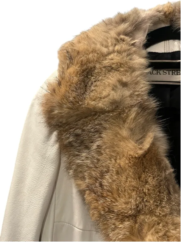 Rare Vintage 70s Back Street White Leather Penny Lane Coat Real Fur Trim Size 8 - Image 3