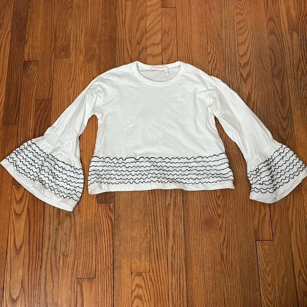 See by Chloe Embroidered Bell Sleeve‎ Boxy Top snow white size Small - Image 2