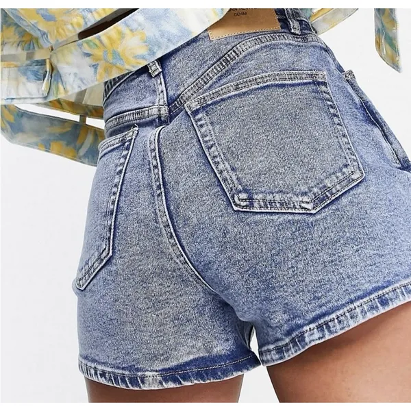 ASOS Urban Revivo Asymmetric Denim Wrap Shorts Light Blue EUC Size‎ S - Image 3