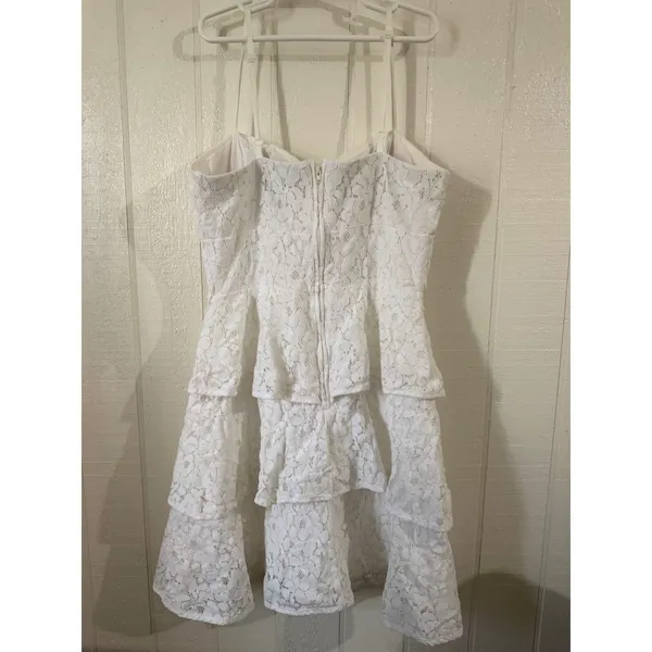 B. Darlin White Lace Tiered Ruffle Mini Dress Sweetheart Neckline Small - Image 5