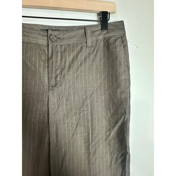 Banana Republic Martin Fit Pinstripe‎ Wide Leg Crop Pants Brown Cotton Silk 8 - Image 3