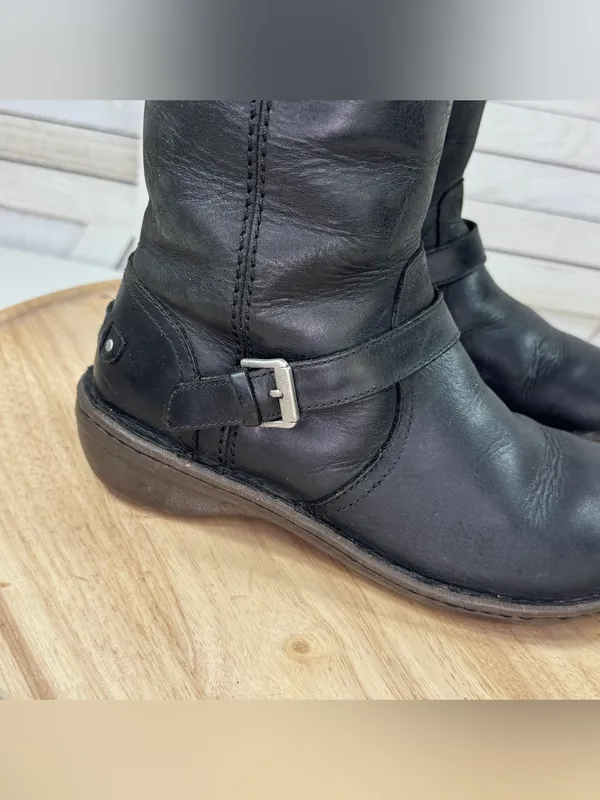 Ugg‎ Tupelo Leather Riding Moto Boots Black 7 Sherpa Lined Buckle Flat 1003335 - Image 6