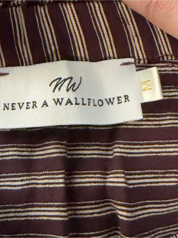 Never a Wallflower burgundy cream striped blouse size M - Image 2