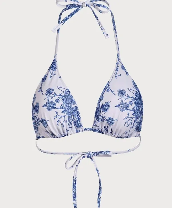 Berlook Floral Halter Triangle Bikini Top ONLY 68 Blue Size L - Image 8