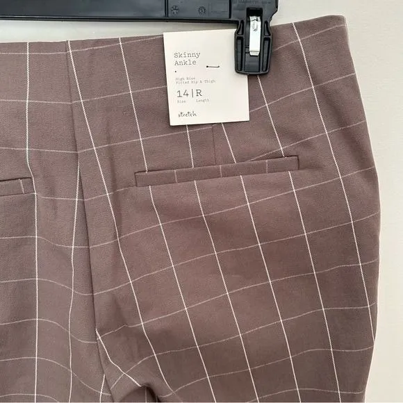 A New Day Brown White Ankle Pants 14R High Rise Stretch NWT work career dress - Image 5