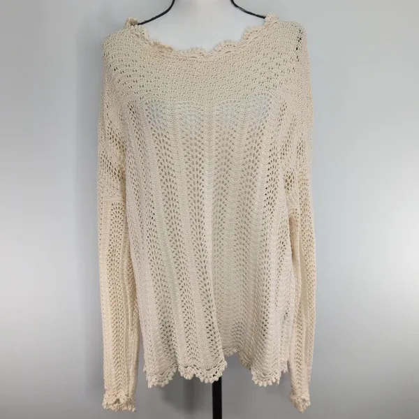 Paige Kuzuyu Ecru Crochet Sweater Women’s XL Cottage core Bohemian‎ - Image 2
