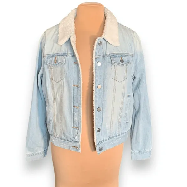 Ashley Vintage Charm Light Wash Sherpa Collar Denim Trucker Jacket Women’s‎ XL - Image 3