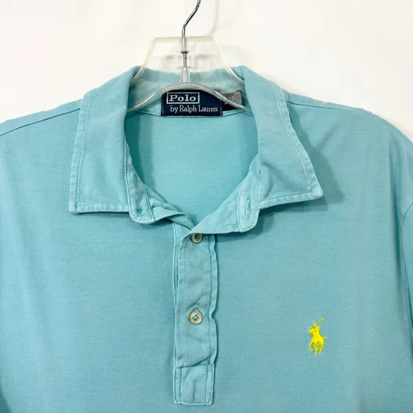 Polo Ralph Lauren Men Medium Polo Shirt Light Blue Yellow Pony Short Sleeve 1520 - Image 3