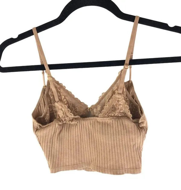 Aerie Womens Ribbed Lace Bralette Top Cropped Brown XS - Image 2