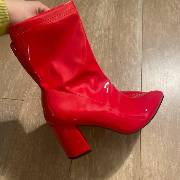 Nastygal Ruby Red Shiny Glossy Patent Pointy Heels Boots Booties Women 7 - Image 3