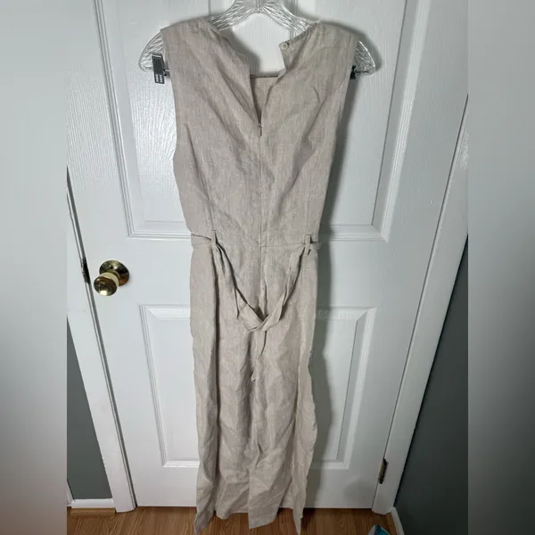 Reformation Naomi Linen Jumpsuit in Oatmeal 6 - Image 5