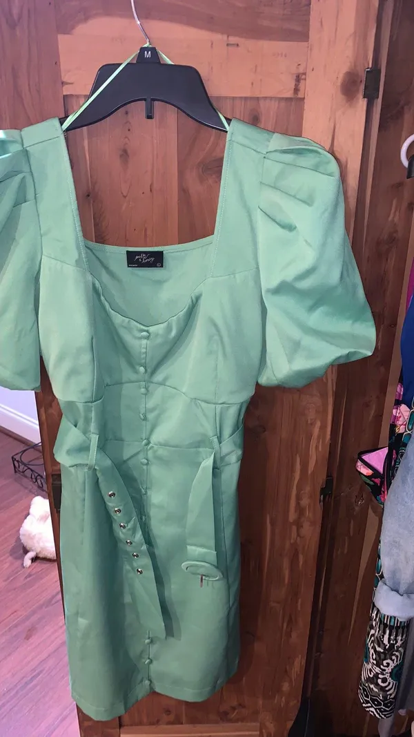 Milk and Honey Green Cocktail Dress Puff Sleeves - Image 3