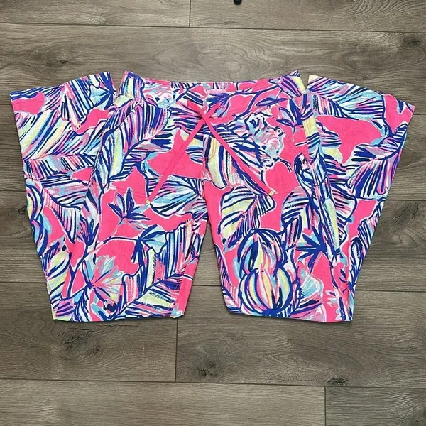Lilly Pulitzer Galley Linen Pants Tiki Pink Cabana Crazed Linen Size 4 - Image 2