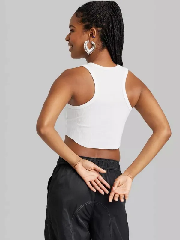 Wild Fable White Ribbed High-Neck Cropped Tank Top - Image 3