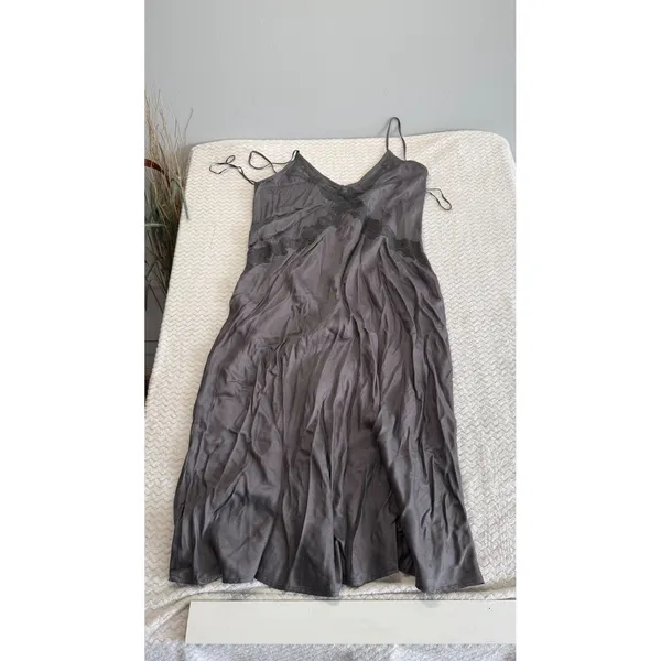 Zara Women XXL Charcoal Grey Lace Trim Viscose Slip Midi Dress 0881/307/818 NWT - Image 2