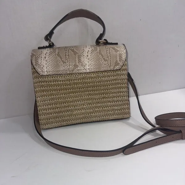 Dune London Embossed Snake‎ Print Designer Lux Crossbody Gold Straw Wicker Purse - Image 8