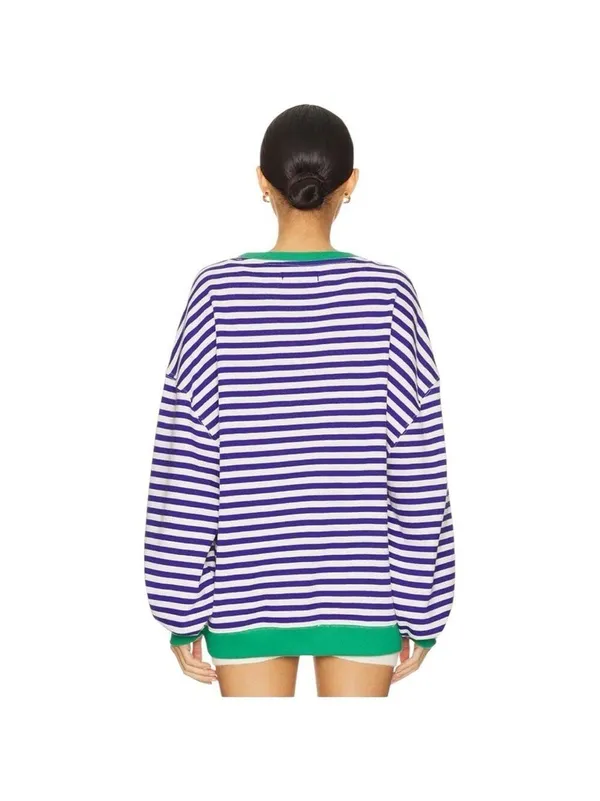 FREE PEOPLE Classic Striped Oversized Crewneck / Sand Dollar Combo - Image 3