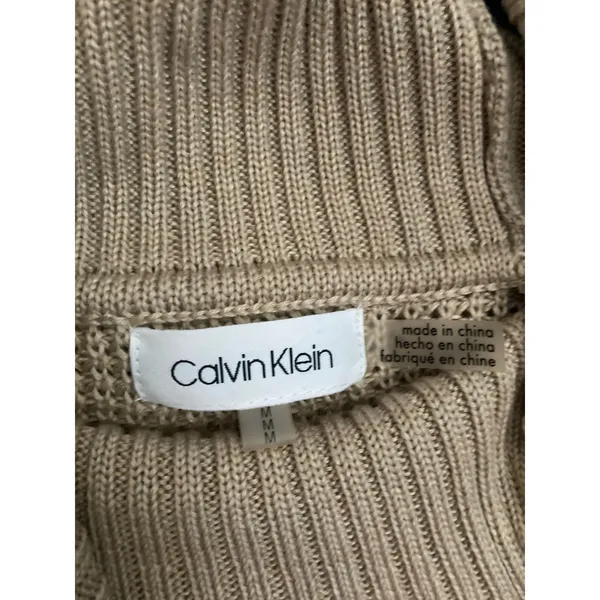 Calvin Klein Sweater Women's Medium Tan Waffle Knit Turtle Neck Cottage - Image 6