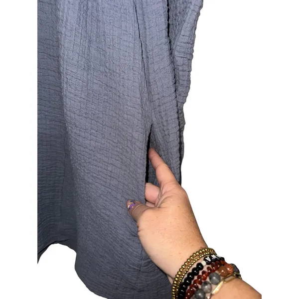 Zara‎ Slate Blue Grey Textured Cotton Gauze Button Down Shirt Dress Oversized M - Image 7