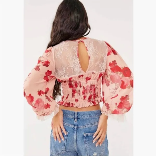 Free People red and pink lace top - Image 5