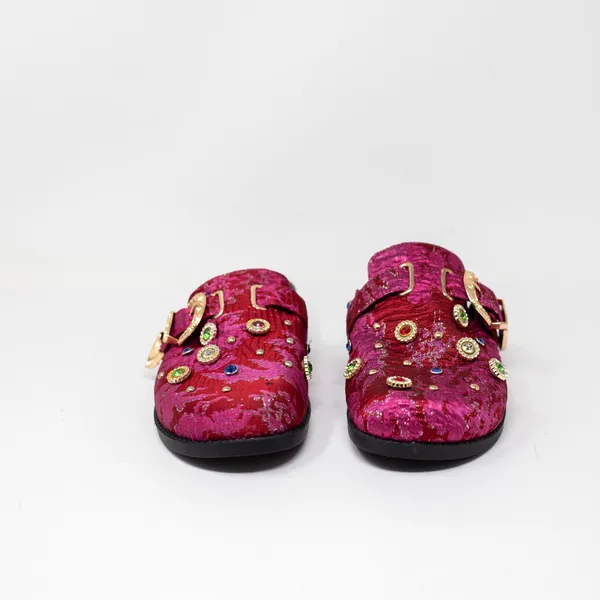 NEW Azalea Wang Quinby Red Brocade Rhinestone Crystal Jewel Clog Flats Shoes 7 - Image 2