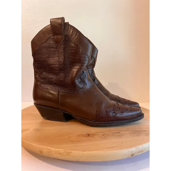 90s Nine West Brown Western Genuine Leather Point Toe Boot Size 7.5 Brazil Made - Image 15