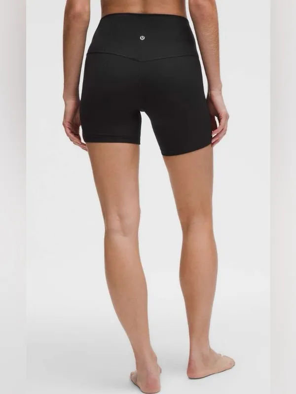 Lululemon NWT Align High-Waist Black Ribbed Bike 6” Shorts Size 4 - Image 6