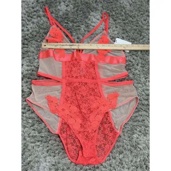 French Affair Lace Mesh Bodysuit Teddy Lingerie Floral Cutout Strappy 1X NWT - Image 12