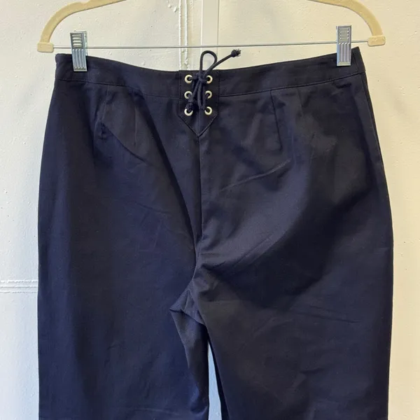 Y2K Ann Taylor Loft Petites Navy Blue Lace‎ Up Back Stretch Pants 10P Zip Leg - Image 4
