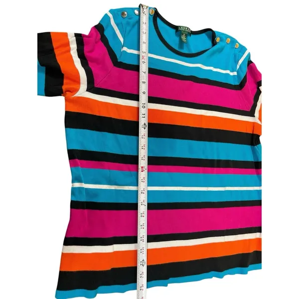 Lauren Ralph Lauren Women’s 3X Stripe Cotton Ribbed Knit Top Button Shoulder - Image 10