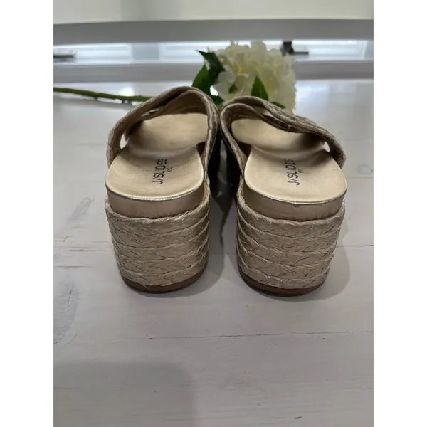 J/Slides NYC Gold‎ Woven Cross Strap Platform Wedge Sandals Gold Size 6 - Image 4