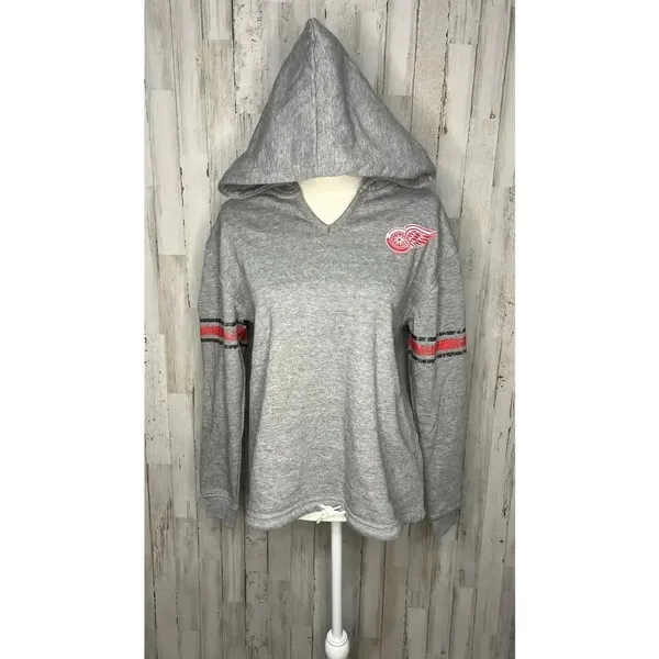 NWT‎ NHL Detroit Red Wings Women's Medium Gray V-Neck Pullover Hoodie Jacket - Image 2