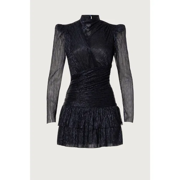 Sabina Musayev Brenda Navy Blue Metallic Long Sleeve Mock Neck Mini Dress Small - Image 2