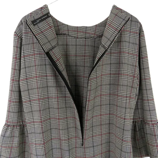 Zara Black & White Glen Check Plaid Long Sleeve Bell Sleeve Dress Medium - Image 5