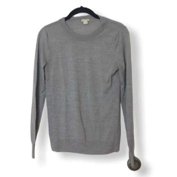 J.Crew S Gray Crewneck Sweater Ribbed Sides Soft Knit - Image 2
