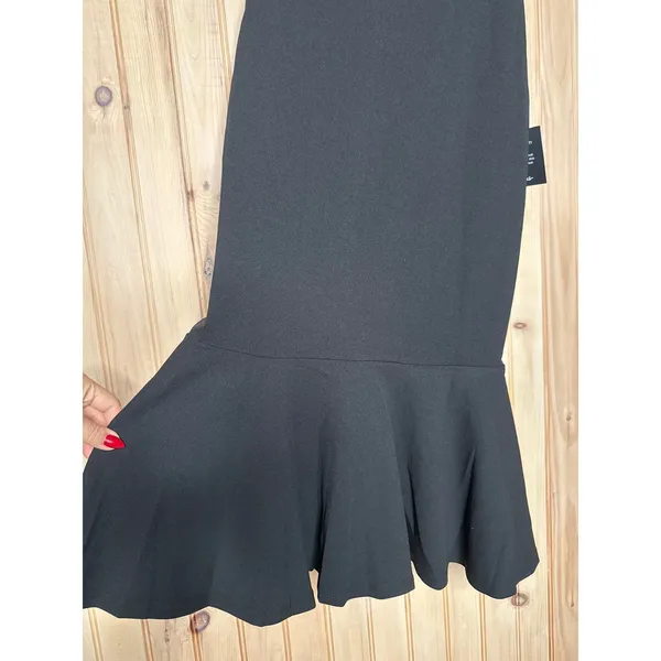 Lulus Moment Maker Black Square Neck Trumpet Midi Dress Party Banquet Medium - Image 5
