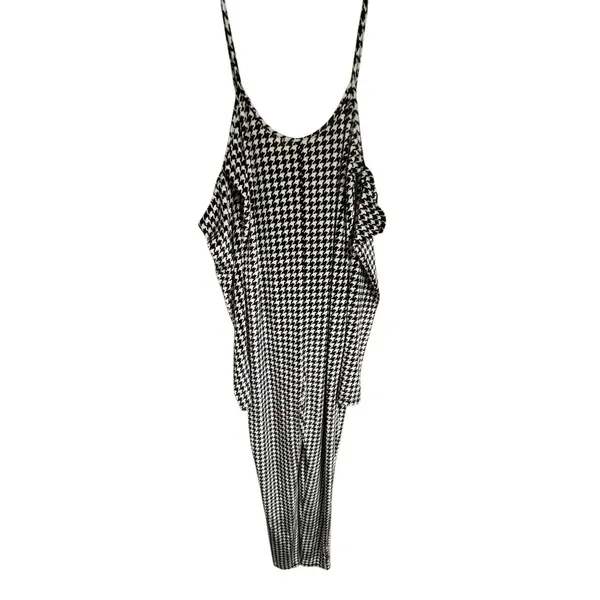 Naked‎ Wardrobe Black White Velour Houndstooth Jumpsuit Large NWT - Image 3