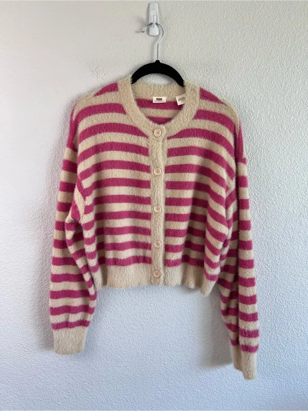 Levi's Women's Cat Cardigan Sweater Fuzzy Cropped Button Front Long Sleeve - Image 2