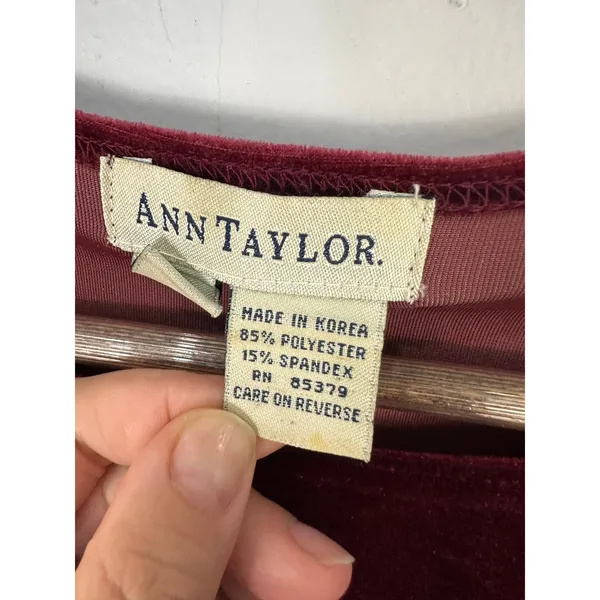 Ann Taylor Bodysuit Womens Large Burgundy Velvet Long Sleeve Vintage 90s Wine - Image 3