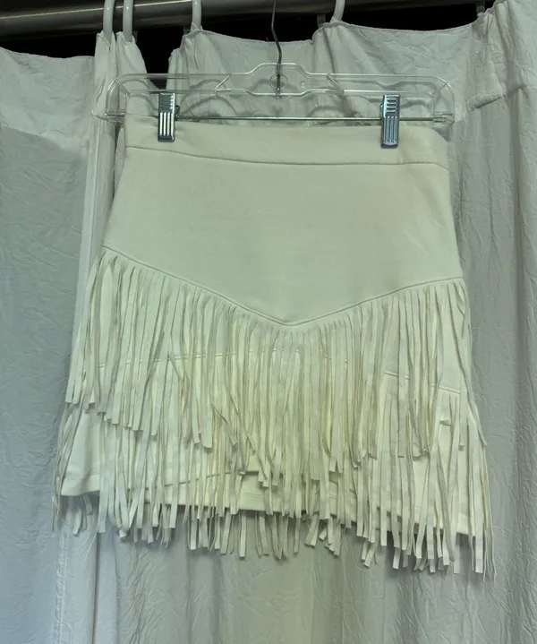 White Fringe Mini Skirt - Image 3