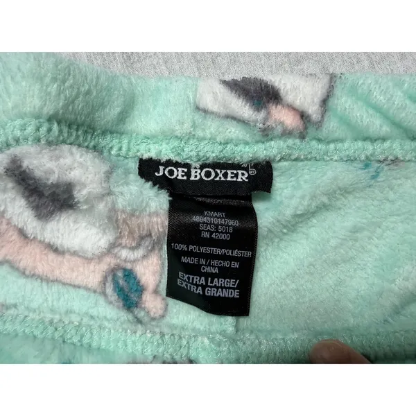 Joe Boxer Women's Pajama Set XL Teal Long Sleeve Top Mint Green Cat Fleece Pants - Image 3