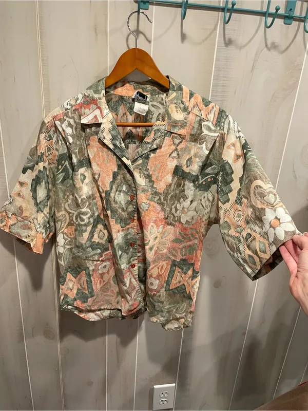 Cute vintage 80s cotton candy pastel cotton blend oversized button front shirt - Image 4