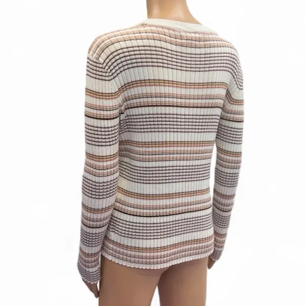 Nine West Striped Ribbed Long Sleeve Knit Top Ivory Brown Juniors XL - Image 5