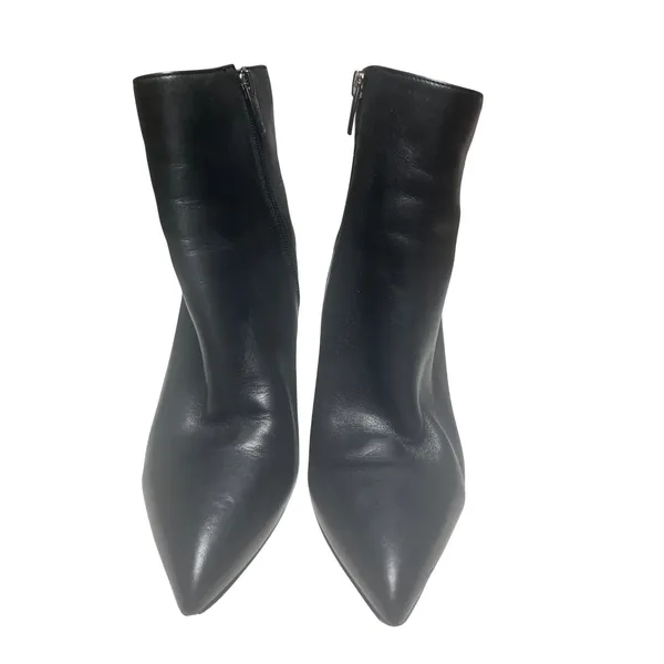 Minimalist Pointed Toe Leather Stiletto Ankle Bootie Vince Camuto 8M Black 8 - Image 2