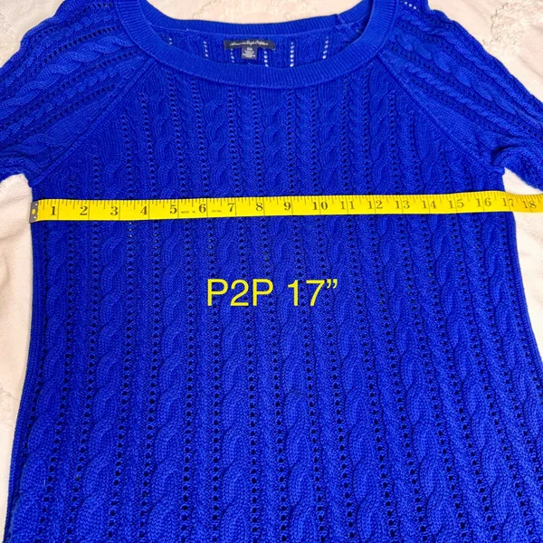 American Eagle Womans Sweater Sz‎ M Pull Over Royal Blue Open Textured Knit - Image 9